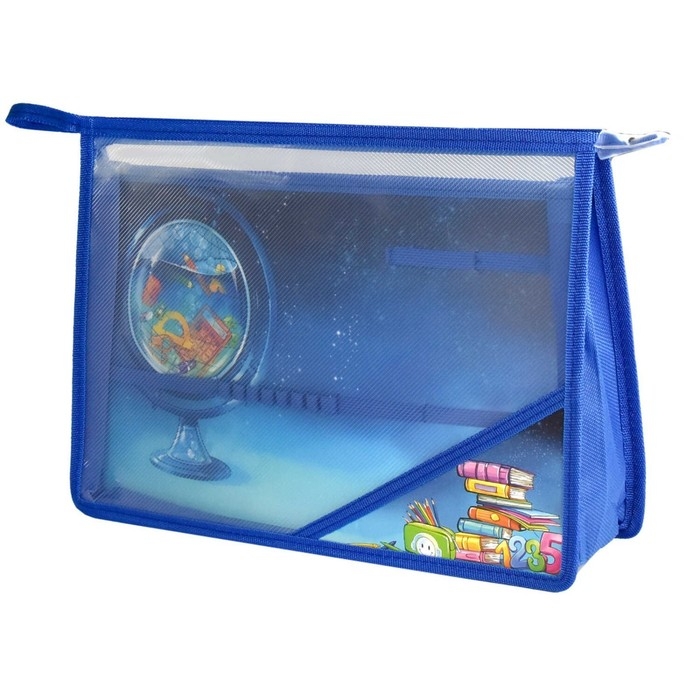 Папка для труда А4, молния сверху, пластиковая, Феникс Папка для труда А4, молния сверху, пластиковая, Феникс "Глобус" голубая