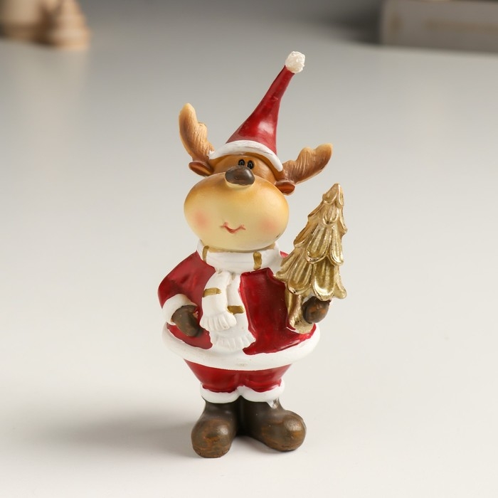Сувенир полистоун "Лосик в красном кафтане и колпаке с ёлкой/подарком" МИКС 4х5х10 см