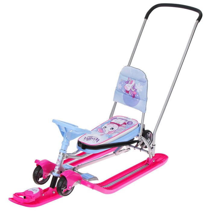 Снегокат с колёсами &laquo;Тимка спорт 6 Единорог&raquo;, ТС6-М/ЕР, с родительской ручкой, со спинкой и ремнём безопасности