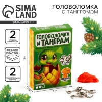 Новый год. Головоломка металлическая &laquo;Веселая змея&raquo;, с танграмом, МИКС