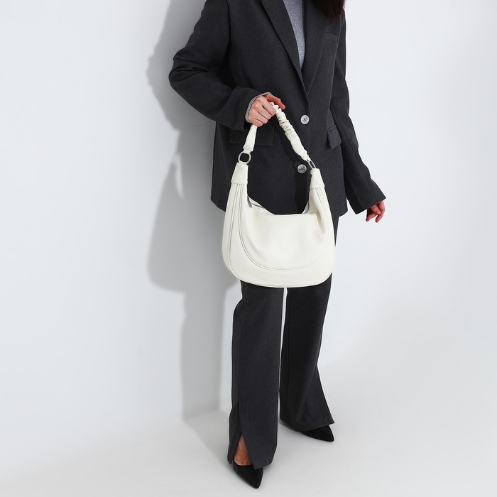 Сумка-мешок на молнии, наружный карман, длинный ремень, цвет белый Сумка-мешок на молнии, наружный карман, длинный ремень, цвет белый