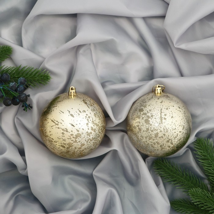 Набор шаров пластик d-10 см, 2 шт &laquo;Ретро&raquo; золото