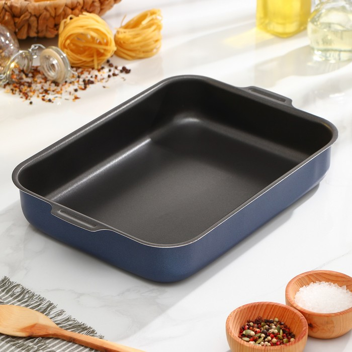 Противень прямоугольный, 23×30 см, h= 7 см, с крышкой, антипригарное покрытие, цвет синий Противень прямоугольный, 23×30 см, h= 7 см, с крышкой, антипригарное покрытие, цвет синий