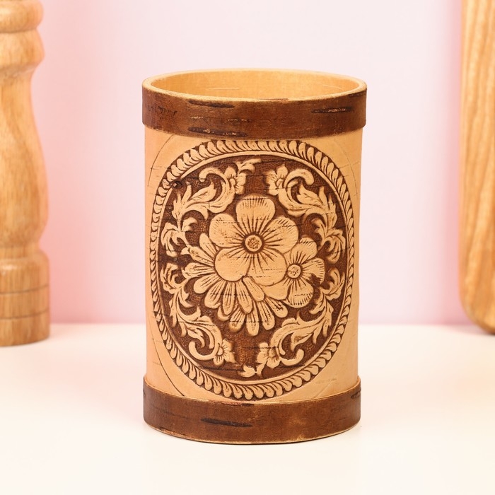 Туес Туес "Цветочки", круглый, D=8 см, береста