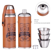 Фляжка для алкоголя "Егерь", нержавеющая сталь, чехол, 300 мл, 3 стопки по 30 мл