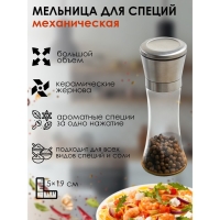 Мельница для специй Magistro Oracle, 19 см, керамический механизм, цвет серебристый Мельница для специй Magistro Oracle, 19 см, керамический механизм, цвет серебристый