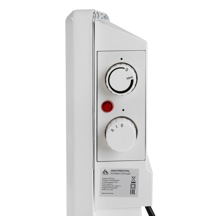 Обогреватель конвекторный Luazon LКO-02, напольный, 1000 Вт, 18 м&sup2;, 2 режима, белый