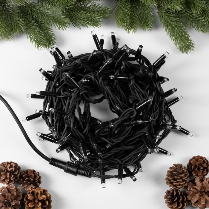 Гирлянда «Нить» 10 м, IP65, УМС, тёмная каучуковая нить, 100 LED, свечение белое, 220 В Гирлянда «Нить» 10 м, IP65, УМС, тёмная каучуковая нить, 100 LED, свечение белое, 220 В