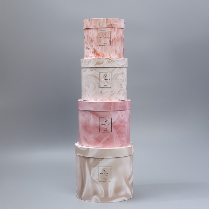 Набор шляпных коробок для цветов 4 в 1, упаковка подарочная, «Текстурный», 14 х 13 см - 20 х 17,5 см Набор шляпных коробок для цветов 4 в 1, упаковка подарочная, «Текстурный», 14 х 13 см - 20 х 17,5 см