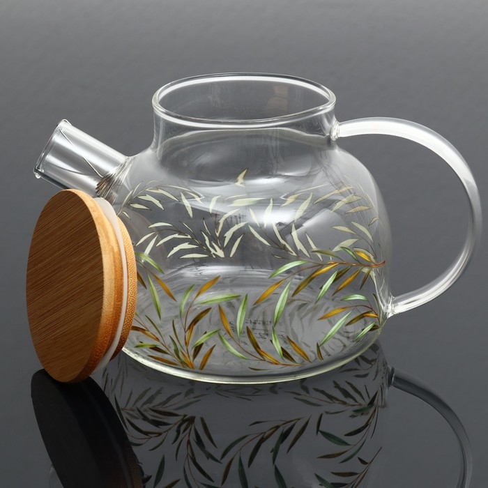 Чайник стеклянный заварочный с бамбуковой крышкой &laquo;Тропики&raquo;, 1000 мл
