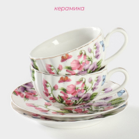 Набор чайный керамический Доляна &laquo;Колокольчики&raquo;, 4 предмета: чашка 250 мл, блюдца d=15 см