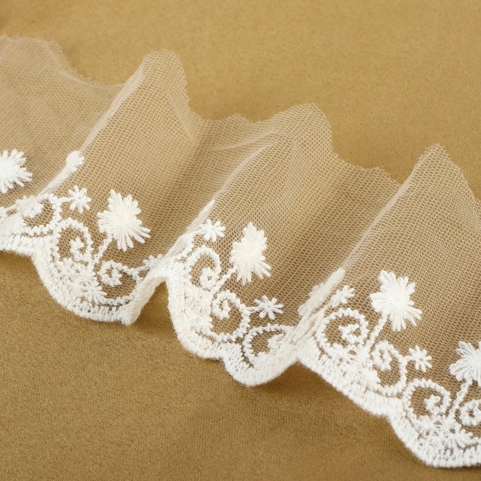 Кружево на сетке, 70 мм &times; 9 &plusmn; 0,5 м, цвет белый