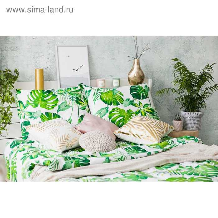 Постельное бельё Постельное бельё "Этель" 1,5 сп., Монстера, размер 143х215 см, 150х214 см, 70х70 см - 2 шт
