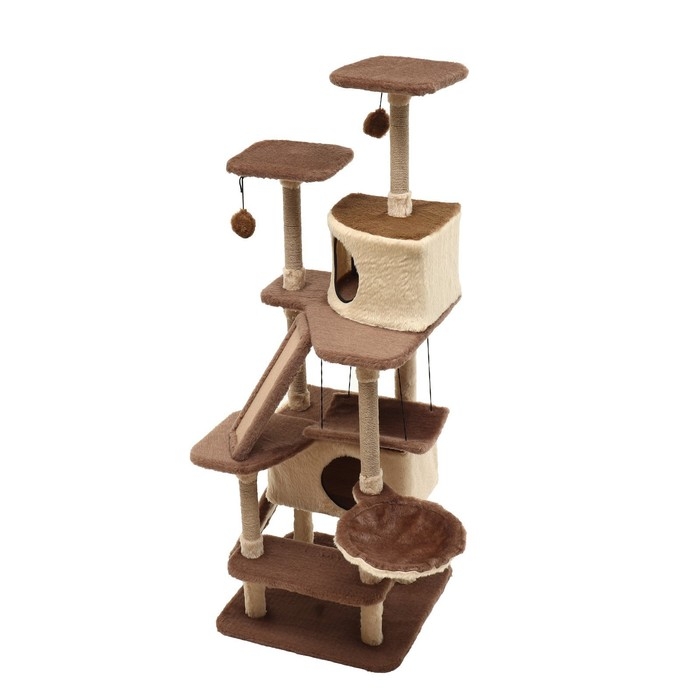 Комплекс для кошек с когтеточкой, разборный, 8ми уровневый, 77 х 90 х 163 см, бежевый Комплекс для кошек с когтеточкой, разборный, 8ми уровневый, 77 х 90 х 163 см, бежевый