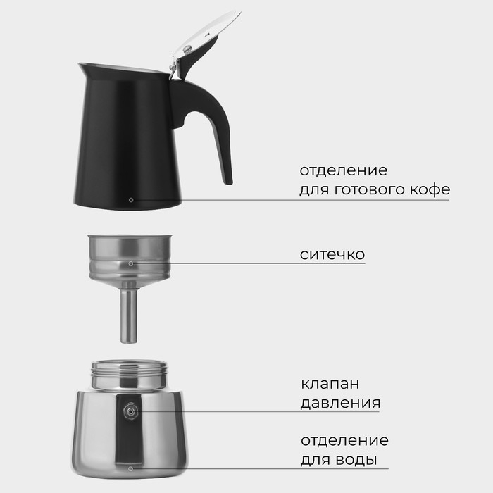 Кофеварка гейзерная Magistro Classic black, на 4 чашки, 200 мл, цвет чёрный