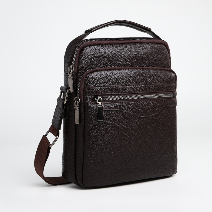 Сумка мужская через плечо TEXTURA, 3 наружных кармана, цвет коричневый