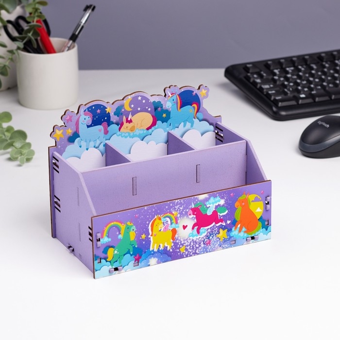Органайзер для канцелярии Органайзер для канцелярии "Единорожки" 4 отделения 21х11х14,5