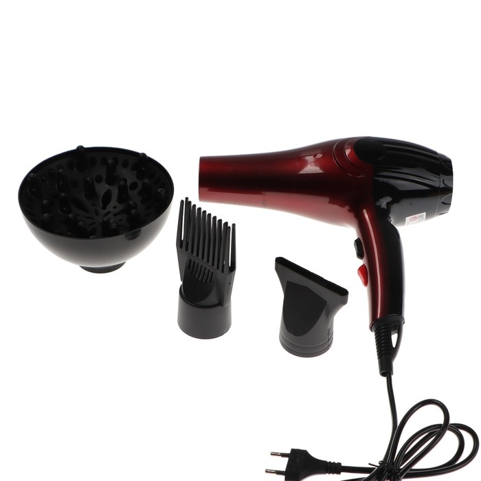 Фен Luazon LF-28, 1600 Вт, 2 скорости, 3 температурных режима, 3 насадки, расчески, черный,