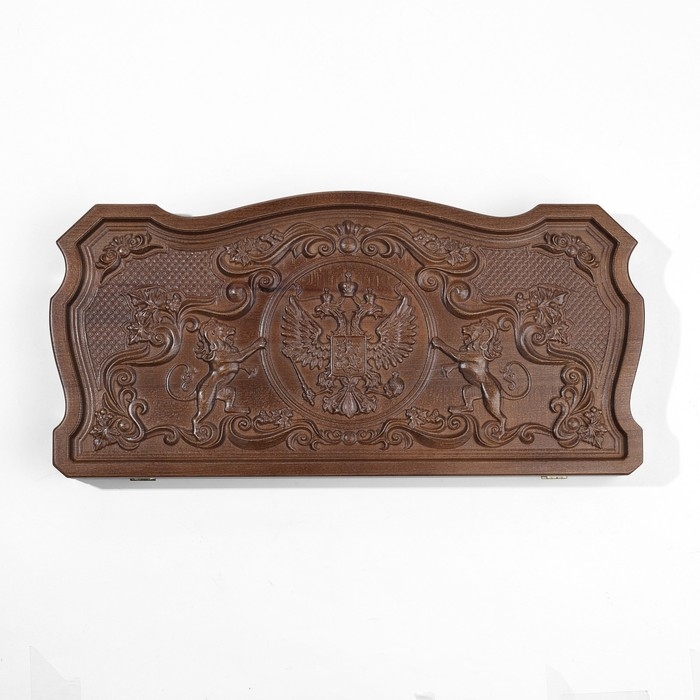 Нарды деревянные большие, резные, настольная игра Нарды деревянные большие, резные, настольная игра "Герб", бук, патина, 60 х 60 см