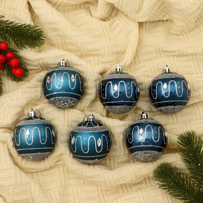 Набор шаров пластик d-7 см, 6 шт Набор шаров пластик d-7 см, 6 шт "Карнавальная ночь" синий