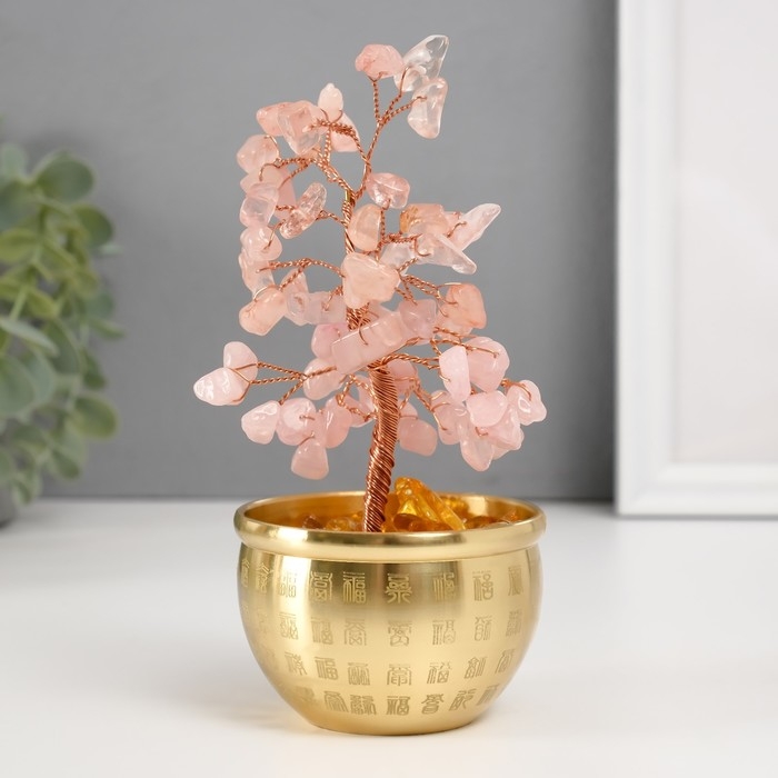 Сувенир бонсай Сувенир бонсай "Денежное дерево в чаше изобилия" розовый 60 камней 7,2х7,2х15,5 см