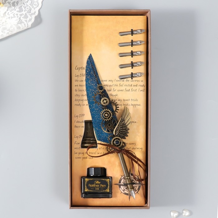 Набор ручка перьевая со сменными перьями+подставка+чернила Набор ручка перьевая со сменными перьями+подставка+чернила "Механизмы" 26х12х4 см