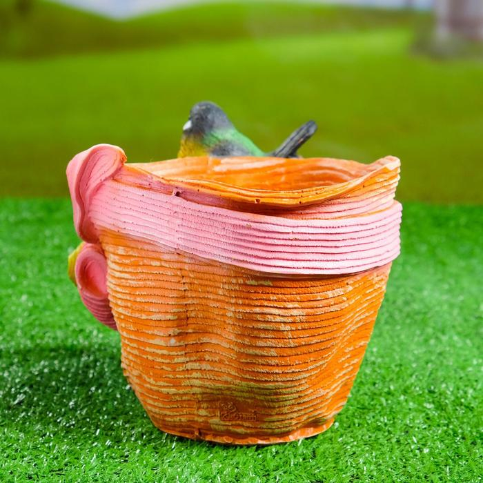 Фигурное кашпо "Птичка на шляпе с бантиком" 21х17см, МИКС