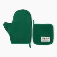Набор кух. Этель New year collection цв. зел., варежка18х29 см, прихватка 19х19 см,100% хл.