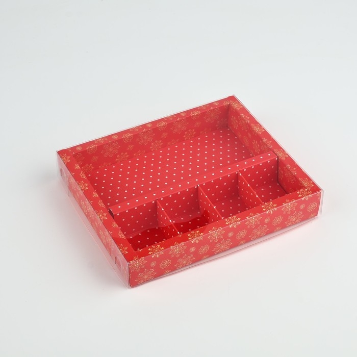 Коробка под 4 конфеты и шоколад с ячейками &laquo;Снежинки&raquo; 18 х 15 х 3 см, Новый год
