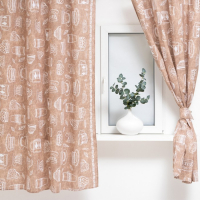 Шторы для кухни "Доляна" Cup of tea 150х180 см- 2 шт, подхваты - 2 шт, 164г/м2, 100% хлопок Шторы для кухни "Доляна" Cup of tea 150х180 см- 2 шт, подхваты - 2 шт, 164г/м2, 100% хлопок