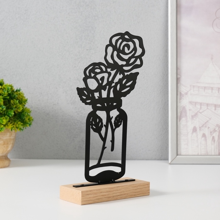 Сувенир металл "Розы в банке" чёрный 5х11,5х22 см