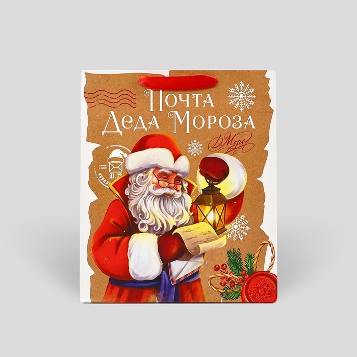 Пакет подарочный новогодний ламинированный &laquo;Почта Деда Мороза&raquo;, M 26 х 30 х 9 см , Новый год