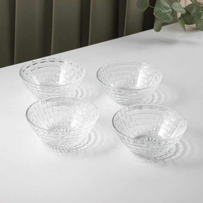 Набор салатников стеклянных на подставке &laquo;Ронда&raquo;, 330 мл, 27,5&times;7 см, 4 шт