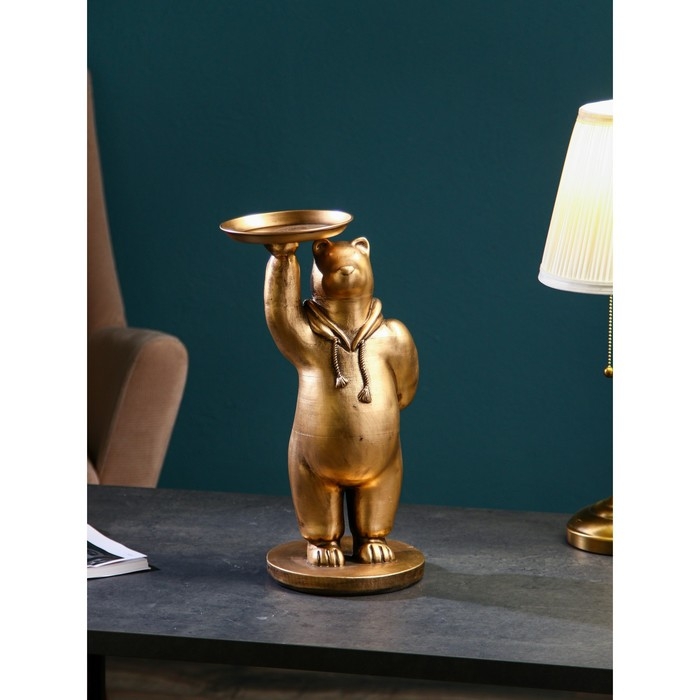 Подставка для мелочей &laquo;Медведь&raquo;, полистоун, 45 см, цвет золото