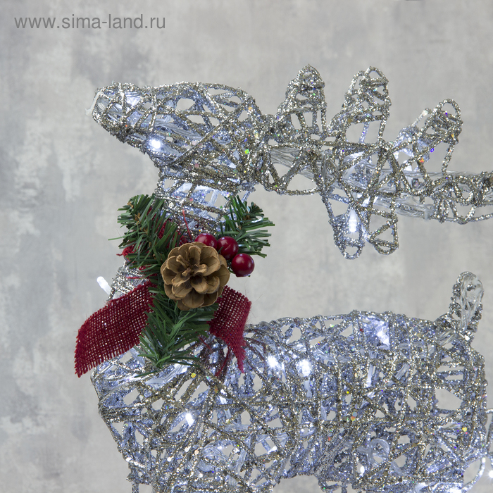 Светодиодная фигура &laquo;Олень с санями серебристый&raquo;, олень: 40 &times; 50 &times; 16 см, сани: 40 &times; 25 &times; 10 см, металл, 220 В, свечение белое