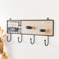 Крючки декоративные дерево, металл "Синие рыбки" 40,2х4х17,7 см