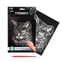 Гравюра &laquo;Британская кошка&raquo; с металлическим эффектом серебра А5