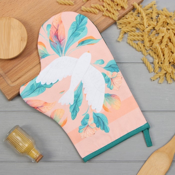 Варежка-прихватка Этель "Птичка" 20х28см,саржа, 100% х/л, ватин 250г/м2