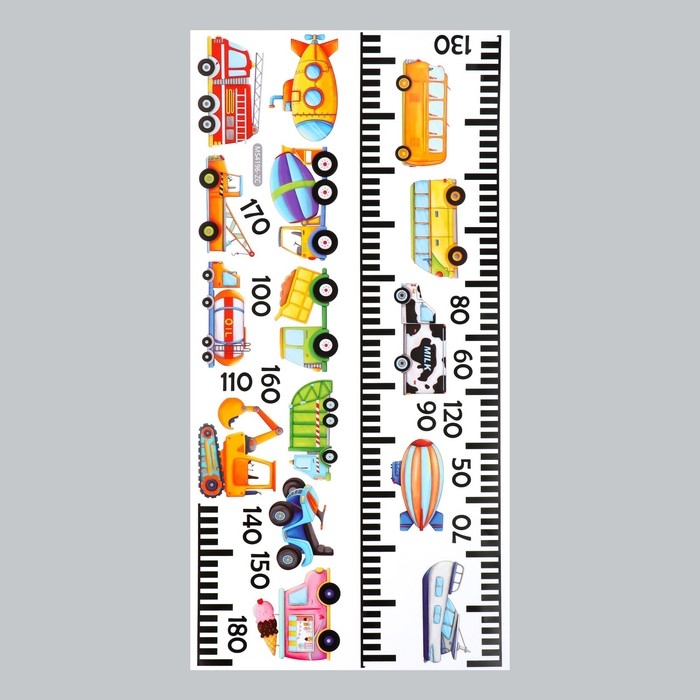 Наклейка пластик интерьерная цветная ростомер Наклейка пластик интерьерная цветная ростомер "Транспорт" набор 2 листа 15х60 см