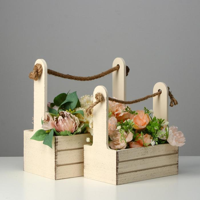 Набор кашпо деревянных 2 в 1 (25.5&times;15&times;30; 20&times;12&times;23) "Прованс", бежевый