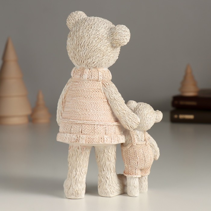 Сувенир полистоун "Мишка с малышом в розовых свитерах" 9х7х16 см