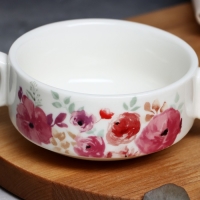 Супница с ручками керамическая &laquo;Цветы&raquo;, 10.5 х 5 см, 220 мл, цвет белый