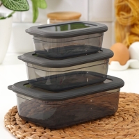 Набор пищевых контейнеров &laquo;Респект&raquo;, 3 шт: 400 мл, 700 мл, 1.2 л, цвет прозрачный, крышка серая