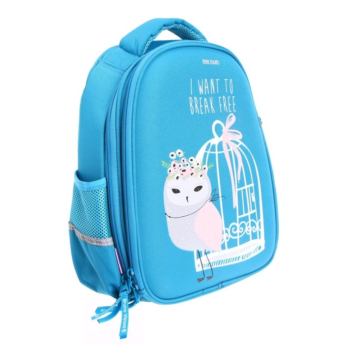 Рюкзак каркасный 36 х 28 х 17 см, + пенал, Bruno Visconti Рюкзак каркасный 36 х 28 х 17 см, + пенал, Bruno Visconti "CUTE OWLS. КОКЕТКА", бирюзовый