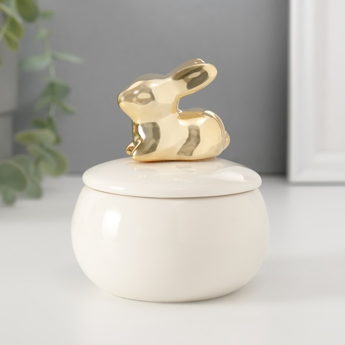 Шкатулка керамика Шкатулка керамика "Золотой кролик" белая 8х8х10 см