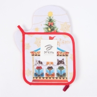 Новый год. Набор кухонный Этель "Щелкунчик": прихватка 19х19 см, варежка-прихватка 20х28 см, 100% хл