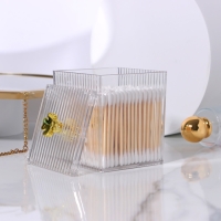 Органайзер для ватных палочек &laquo;FLOWER&raquo;, с крышкой, 11 &times; 8,5 &times; 8,5 см, цвет прозрачный/золотистый