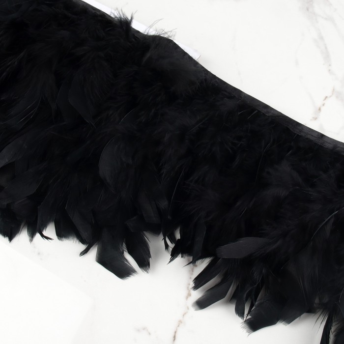Тесьма с перьями индюка, 13-17 см, 5 &plusmn; 0,5 м, цвет чёрный