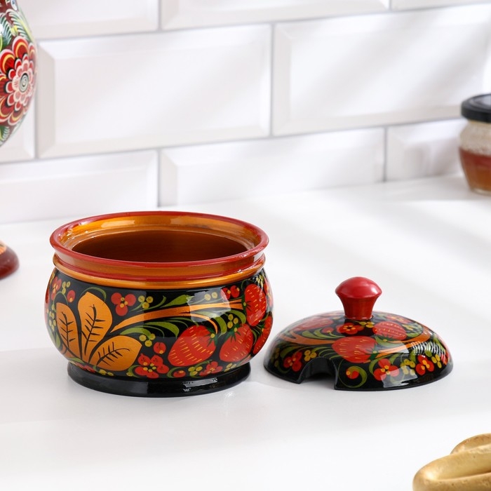 Сахарница &laquo;Ягодка&raquo;, большая, 13&times;15 см, хохлома