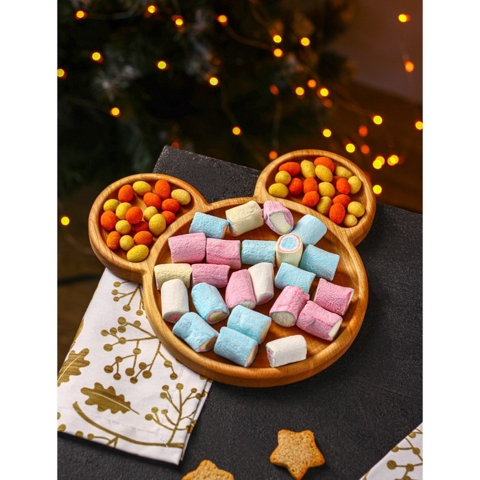 Менажница Adelica &laquo;Микки&raquo;, 3 секции, 25&times;23&times;1,8 см, пропитана минеральным маслом, в подарочной коробке, берёза